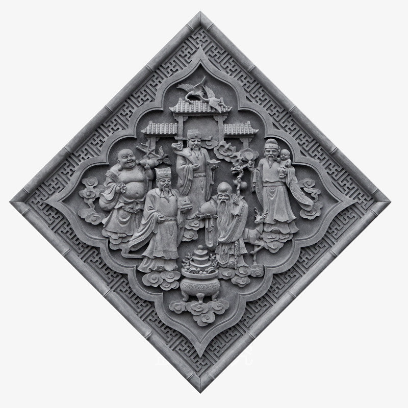 唐语砖雕仿古砖青砖影壁照壁装饰徽派喜菱形1.83米福禄寿浮雕财