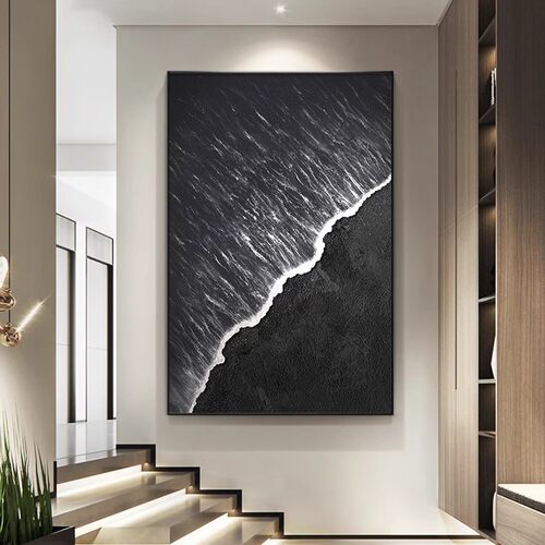 2n黑白玄关装饰画客厅挂画感现代简约画过道走廊海浪风景卧室