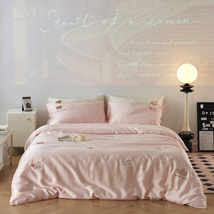 床单被套高级感60s天丝刺绣四件套夏季儿童卡通轻奢床笠三件套