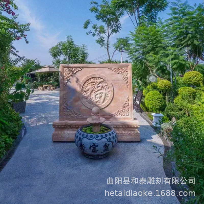 晚霞红浮雕壁画石雕庭院迎门背景墙户外文化影壁墙汉白玉浮雕壁画