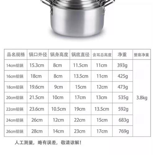 厂家直销铝锅7件套中东锅7件套铝锅双耳铝锅cookware