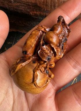 枣木雷枣多福手把件木雕摆件多子木文玩工艺品摆件汽车挂件木质