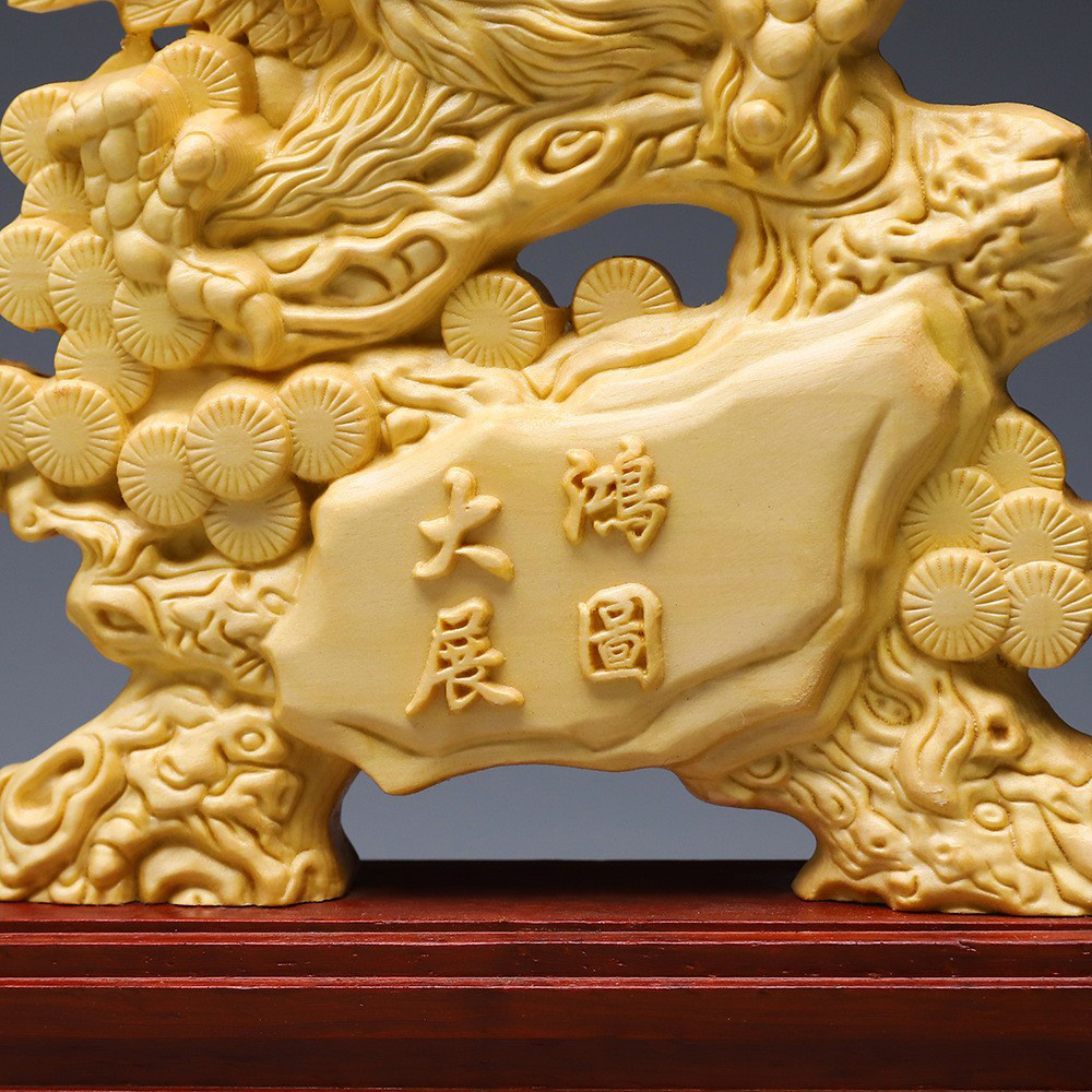 黄杨木雕大展鸿图摆件雄鹰展翅雕刻办公室客厅开业创意礼品乔迁