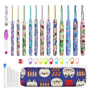 新款动物印花规软陶钩针diy毛线编织工具氧化铝12支美图案ch121