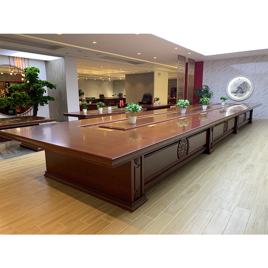 会议桌长桌中式条形大型洽谈桌椅组合工作台培训桌实木皮家具CK69