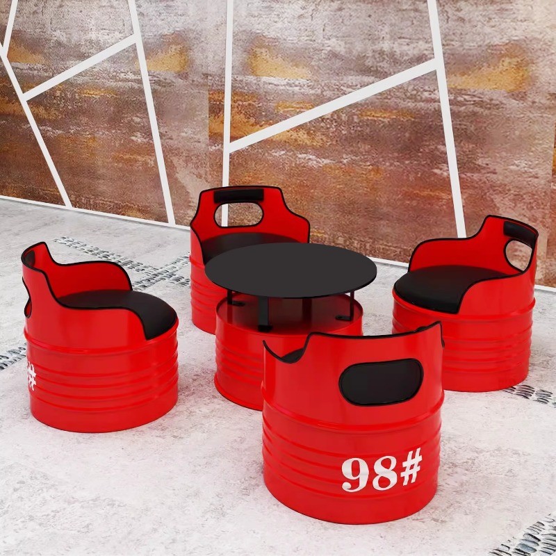 工业风油桶清酒吧接待餐厅卡座服装店沙发铁艺奶茶店茶几桌椅组合