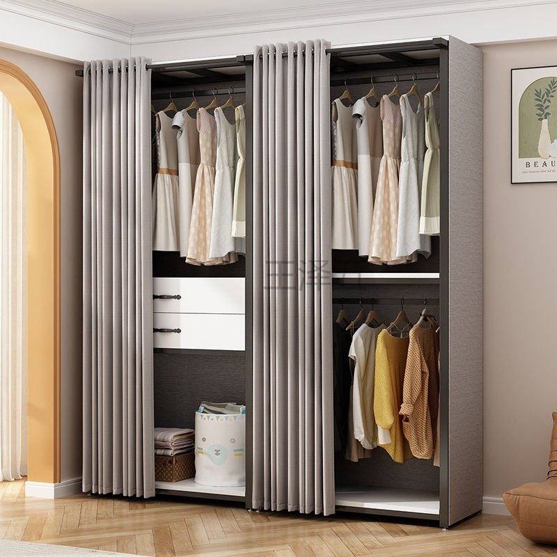 热销mf简易家用衣柜卧室衣柜衣橱挂衣架收纳现代简约组合衣帽间出