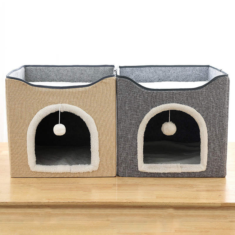 四季猫双层宠物猫屋折叠狗猫窝笼冬夏车载两用磨爪收纳房子