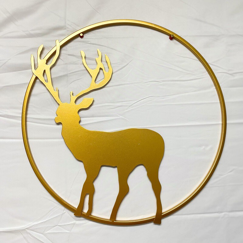 铁艺鹿头壁挂客厅挂件圆环装饰品墙面鹿店铺装饰长一路红