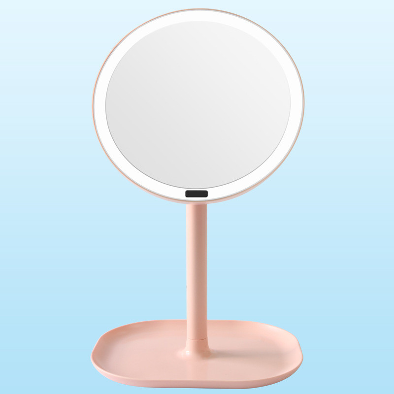 人体感应高级感美妆面带led灯镜子台式化妆镜ins梳妆台桌镜