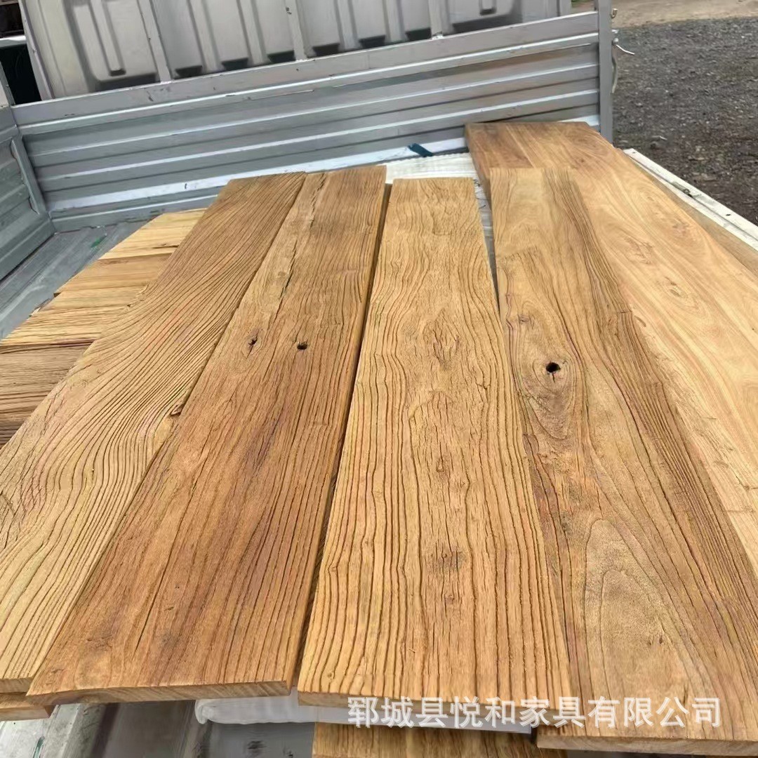 老榆木风化纹理实木板民宿酒店装修踏步板复古楼梯木地板护墙板