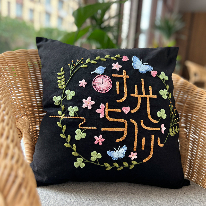 鲁绣抱枕欧式手工diy材料包立体绣品绣花鸟帆布刺绣培训新款