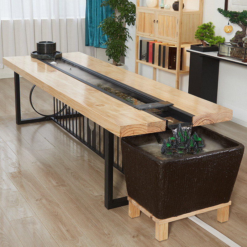 新中式流水茶桌椅组合实木茶台接待禅意生态微景观养鱼循环泡茶桌