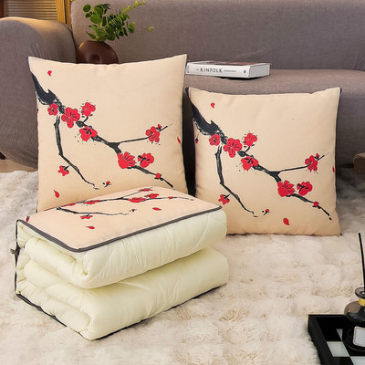 新中式古典空调抱枕被子二合一办公室午睡沙发水墨画抱枕两用被子