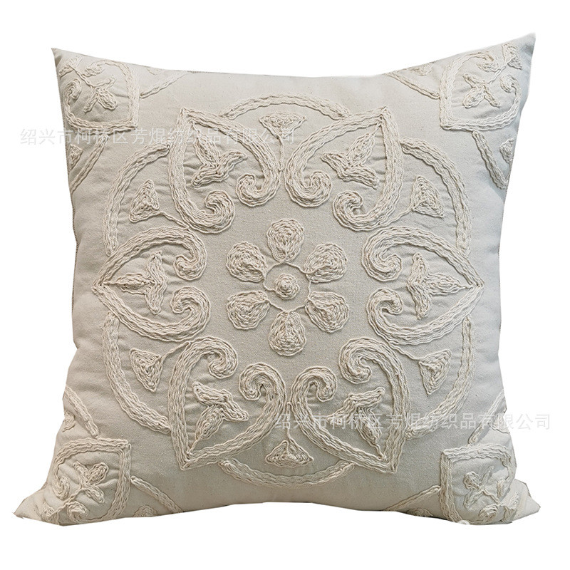 美式花卉全麻卧室绣花抱枕沙发靠垫创意靠枕线床头抱枕不含芯