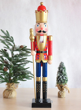 90cm现货胡桃夹子木偶人圣诞节商场国王装饰场景胡桃钳木制工艺品