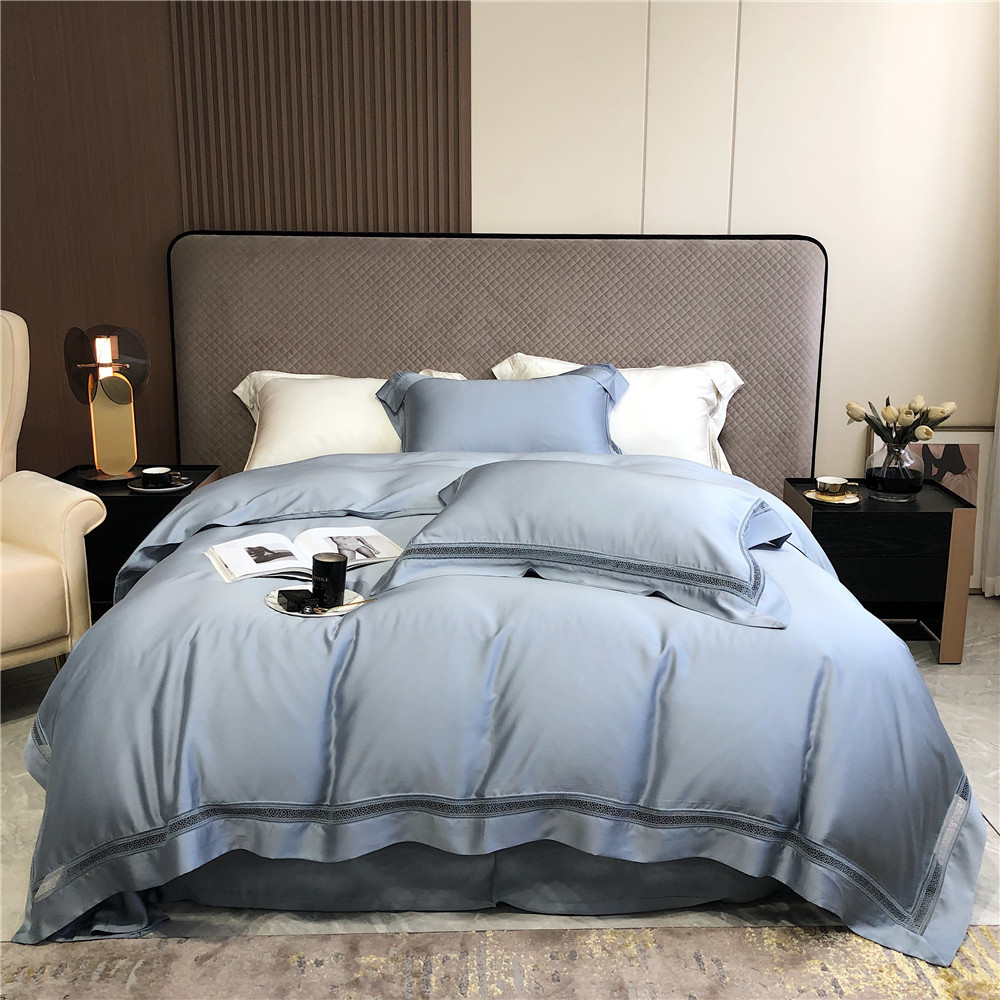 100支长绒棉四件套全棉丝滑简约镂空刺绣被套床单样板房时尚床品