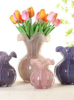 芬顿风法式客厅花瓶摆件琉璃插花玻璃透明水养轻奢高级感花器ins