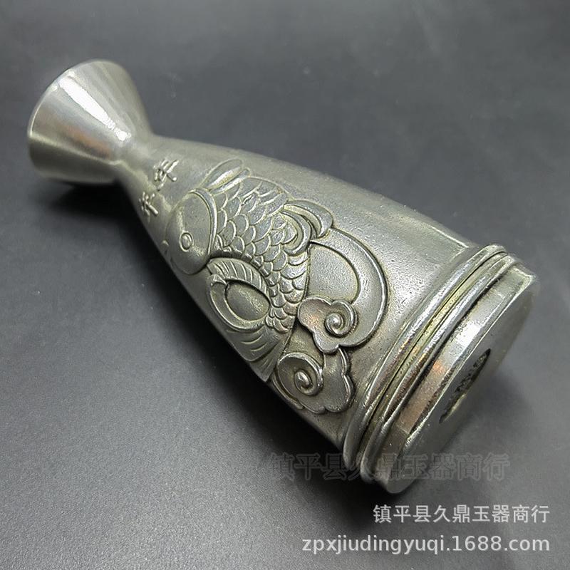 古玩花瓶批发仿古做旧银器年年有余杂项仿古银饰家居办公摆件