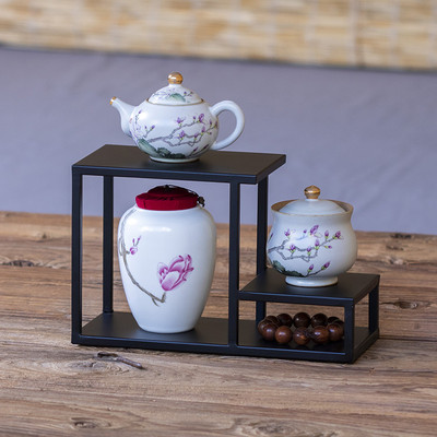 桌面茶具置物架小博古架茶室办公室茶壶架紫砂壶摆件收纳架展示架