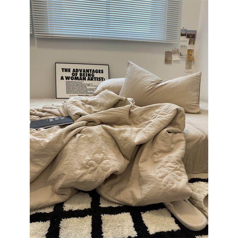 a6l软糯水洗棉夏凉被四件套ins纯色慵懒风空调被床笠三件套薄被芯