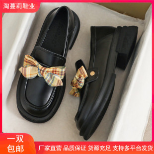 真皮小皮鞋 新款 25新款 女2025秋季 舒适43英伦风 厚底黑色大码 41单鞋