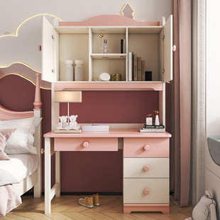 ddx812款儿童书桌写字桌家用书架一体桌卧室学习女孩组合课桌椅粉
