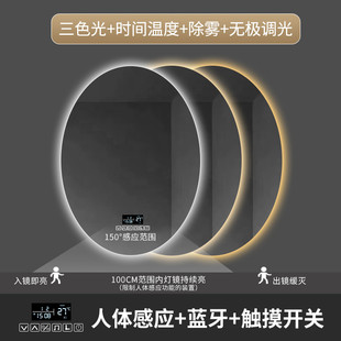 智能椭圆形浴室镜子带灯镜子镜北欧卫生间镜子壁挂墙发光厕所led