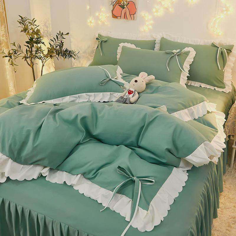 真爱韩版ins款四件套床上用品公主风磨毛床单被套三件套床裙新款