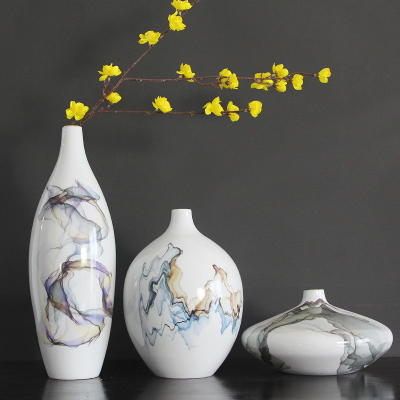 热销新中式现代创意简约轻奢陶瓷罐花瓶花插摆件电视柜样板房软装