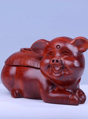 十二生肖猪年花梨饰天然非洲摆木制工艺品新款猪抽纸巾盒logo