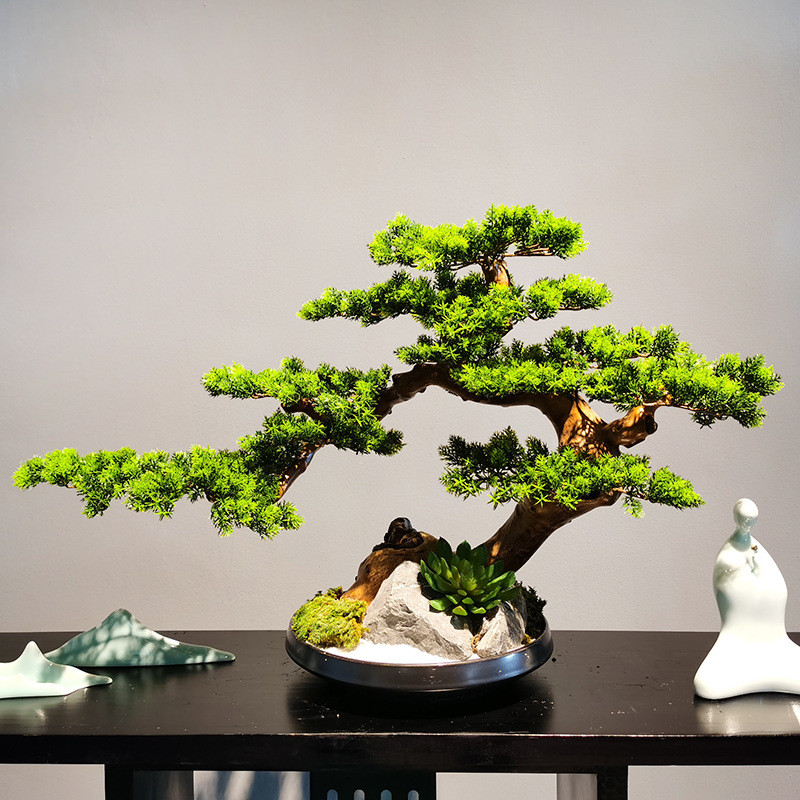创意仿真迎客松盆栽造景室内园艺仿真树绿植盆景装饰摆件厂家批发