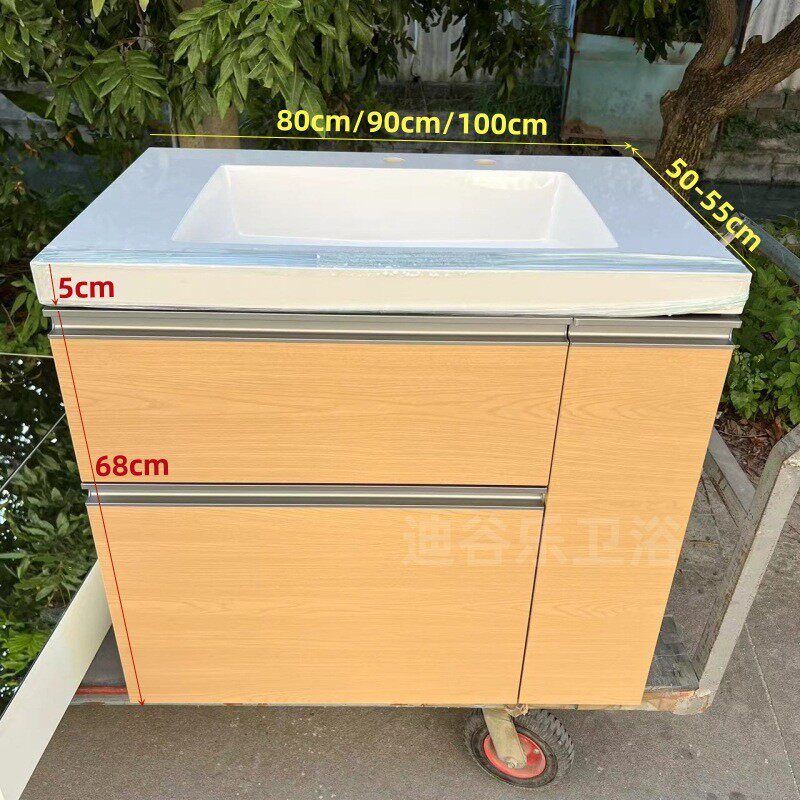 落地收纳归类储物浴室柜岩板陶瓷无缝拼接盆下翻门字母抽多功能款