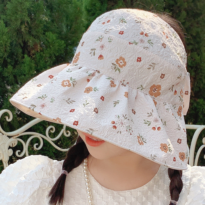 儿童防晒帽无顶可折叠海滩遮阳帽春夏女童洋气蝴蝶结大帽檐空顶帽