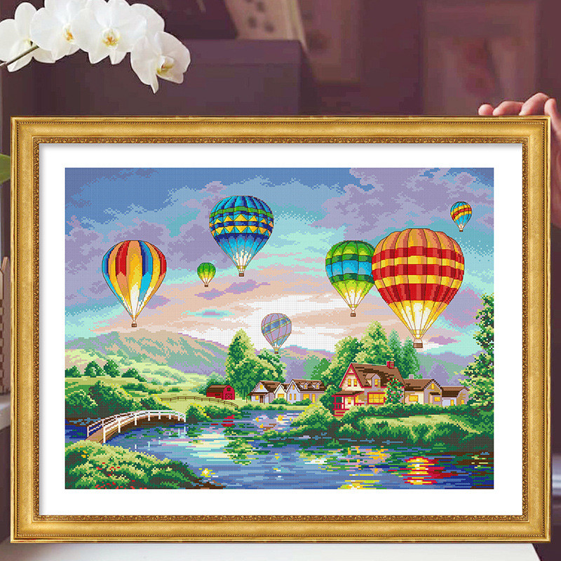 春天十字绣热气球之旅新款线绣欧式唯美风景画满绣手工自己绣