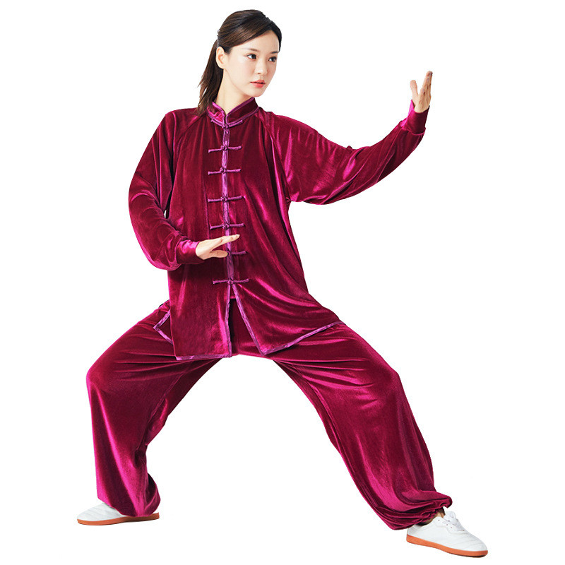 2023新款成人武术练功服中老年户外晨练服加厚金丝绒太极服