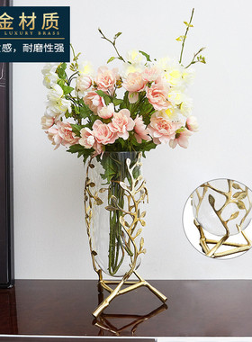 热销欧式创意玻璃花瓶摆件客厅插花仿真干花客厅电视柜美式家居装