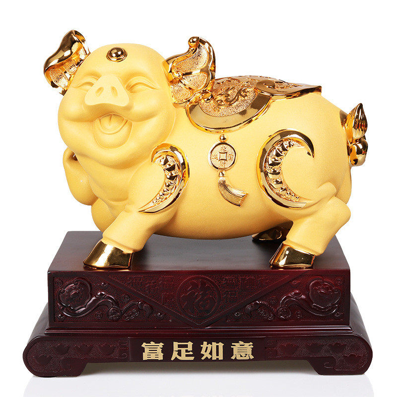树脂工艺品批发生肖猪年招财猪开业金色摆件乔迁礼品