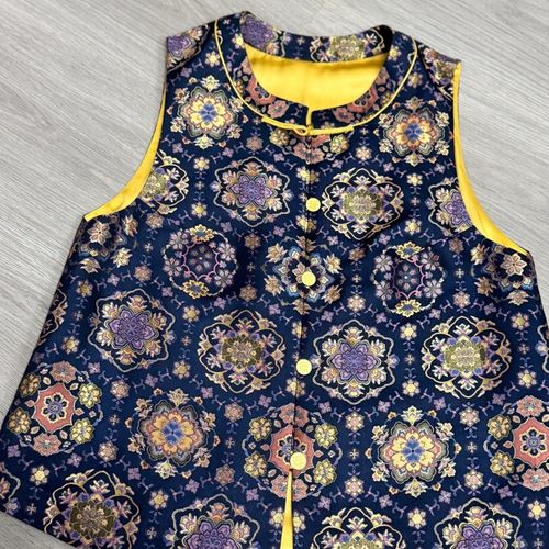 2024宝相花墨青色新织锦缎新中式宋锦面料国风工厂