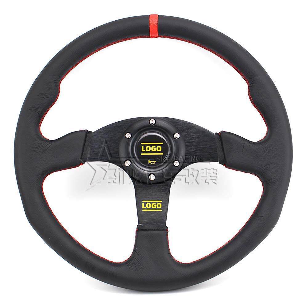 汽车改装方向盘 14英寸运动游戏赛车模拟器转向器 通用真皮方向盘