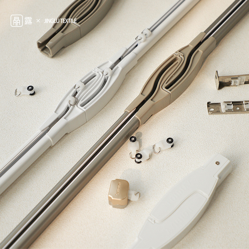 绍兴柯桥防漏光静音铝合金交叉窗帘杆轨道单双轨加厚顶装侧装新款
