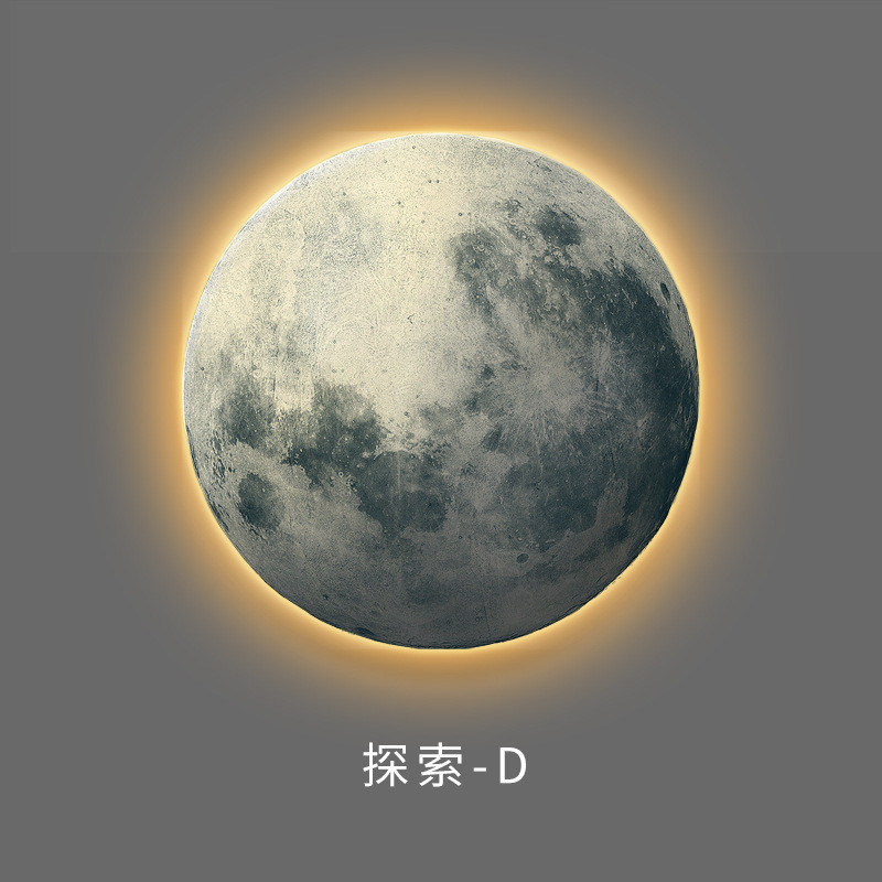 玄关装饰画走廊氛围灯画北欧圆形月球地球挂画客厅led过道发光画图片