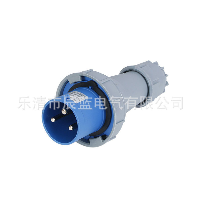 热销63a3芯航空三孔工业插头2p+e220-250vip67欧式单相公头