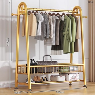 简易阳台挂衣杆双层款 衣帽架家用卧室衣架杆加粗置物晾衣架 落地式