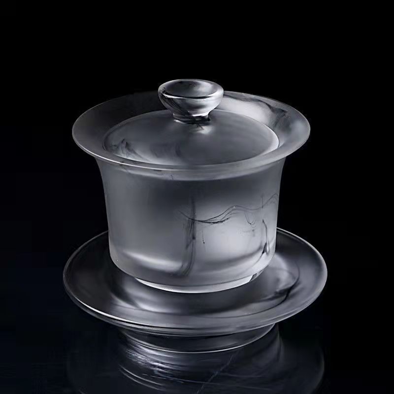 琉璃水墨风大号三才盖碗家用耐热加厚玻璃功夫茶具单个泡茶敬茶碗