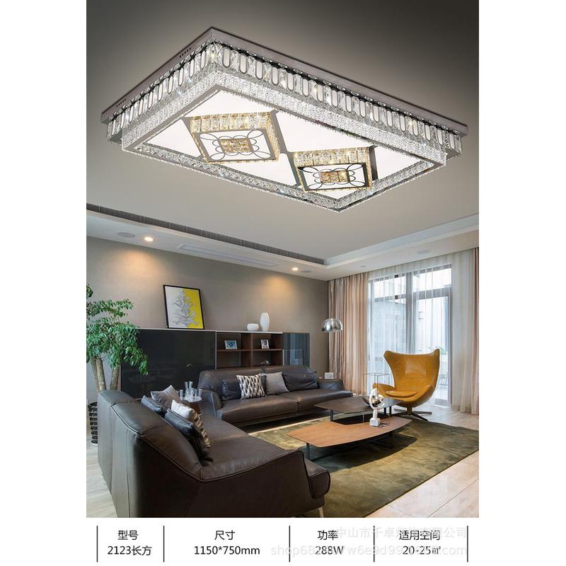 新款豪华大气led不锈钢客厅轻奢长方形吸顶灯卧室圆形水晶灯批发