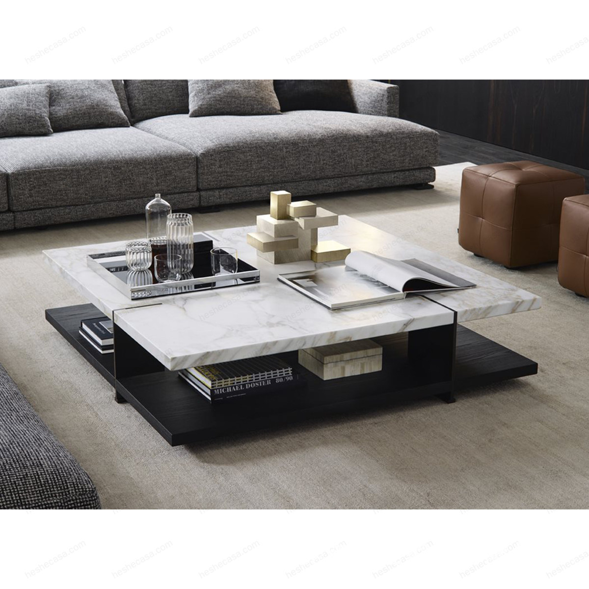 板意式极简茶桌poliform茶台岩松兰大理石长形咖啡桌矮桌定制