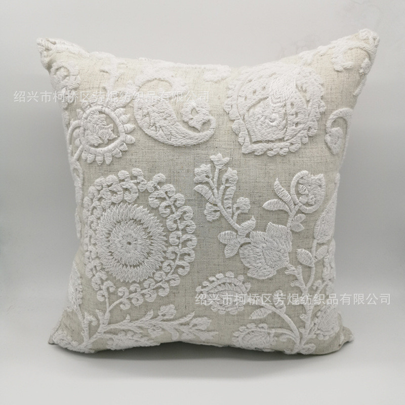 厂家直销北欧简约时尚抱枕涤麻空气立体绣花靠网红抱枕套不含芯
