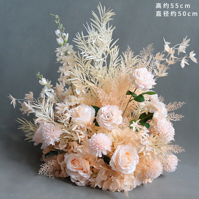 花球路引花红色香槟色盆花婚礼秋色婚庆花艺装饰布置仿真花盆道具