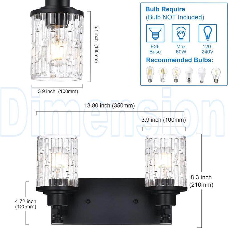 镜前灯复古美式工业风梳妆台灯黑色壁灯透明玻璃灯罩灯具